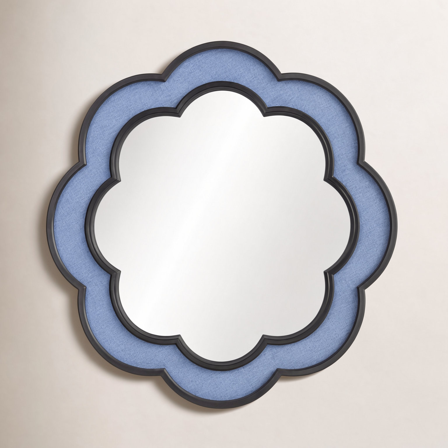 24" Scalloped Accent Mirror, Light Blue