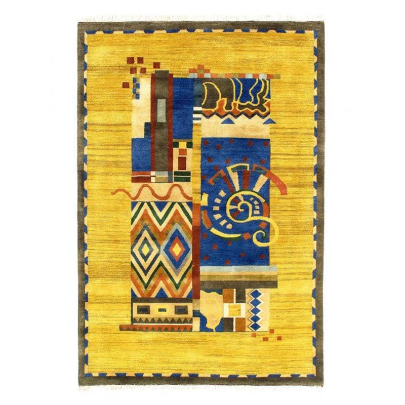 Tapis jaune en laine / coton marocain rectangulaire fait à la main 6 pi 1 po x 9 pi