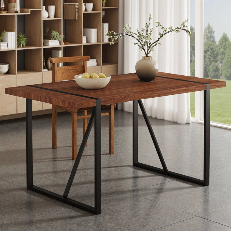 Bureau de direction avec cadre en métal noir Modern Minimalist, Noyer foncé