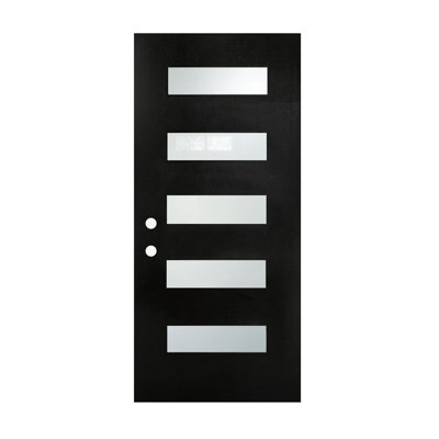 36 In. X 80 In. Black Front Entry Door Slab With Frost Glass-Right Inswing; Smooth Texture