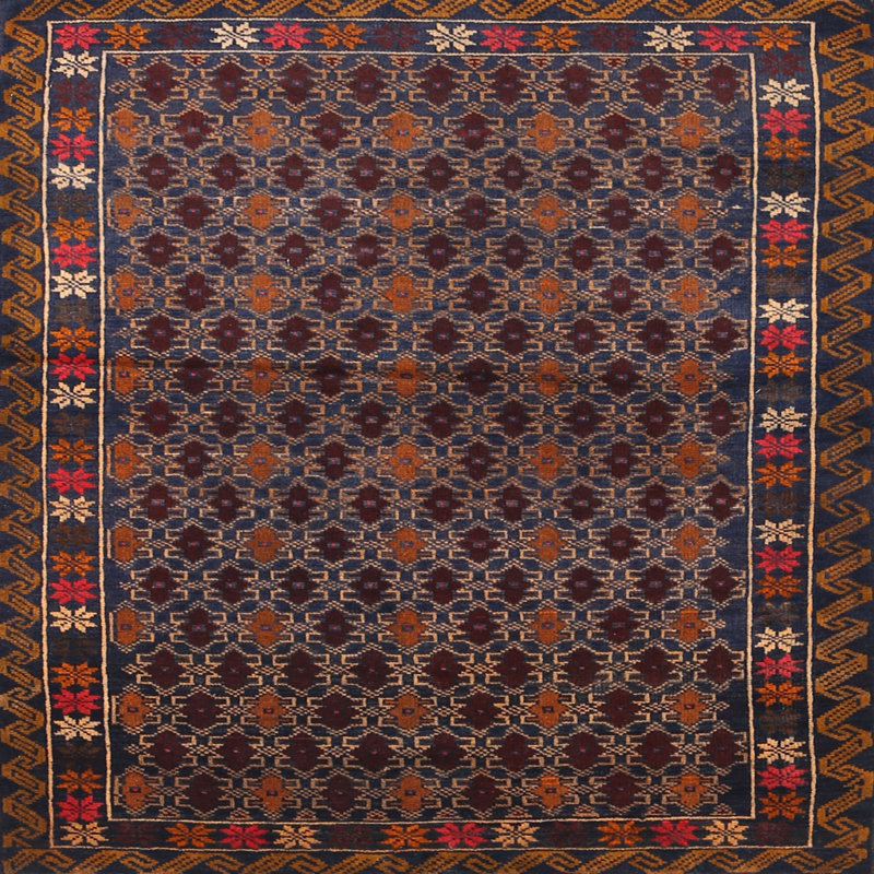 Tapis traditionnel rouge / noir, Carré 5 pi