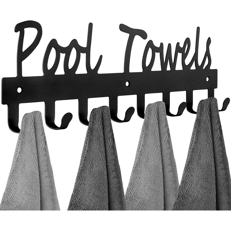 Porte-serviettes mural avec 8 crochets, porte-serviettes en acier au carbone pour la salle de bain, la piscine et l'extérieur, organisateur durable et antirouille pour serviettes, peignoirs et plus