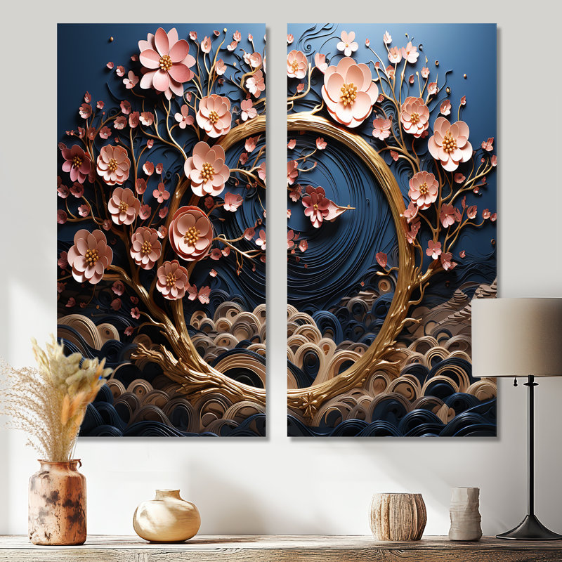 Orchidée mauve dorée et mauve, jardin de branches IV - art mural moderne, 20" H x 24" W, Wrapped Canvas, Does Not Apply