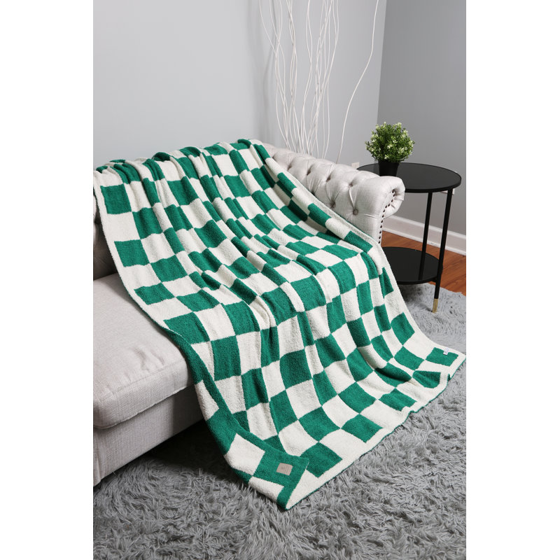 Checkered Pattern Luxury Soft Throw Blanket, Green