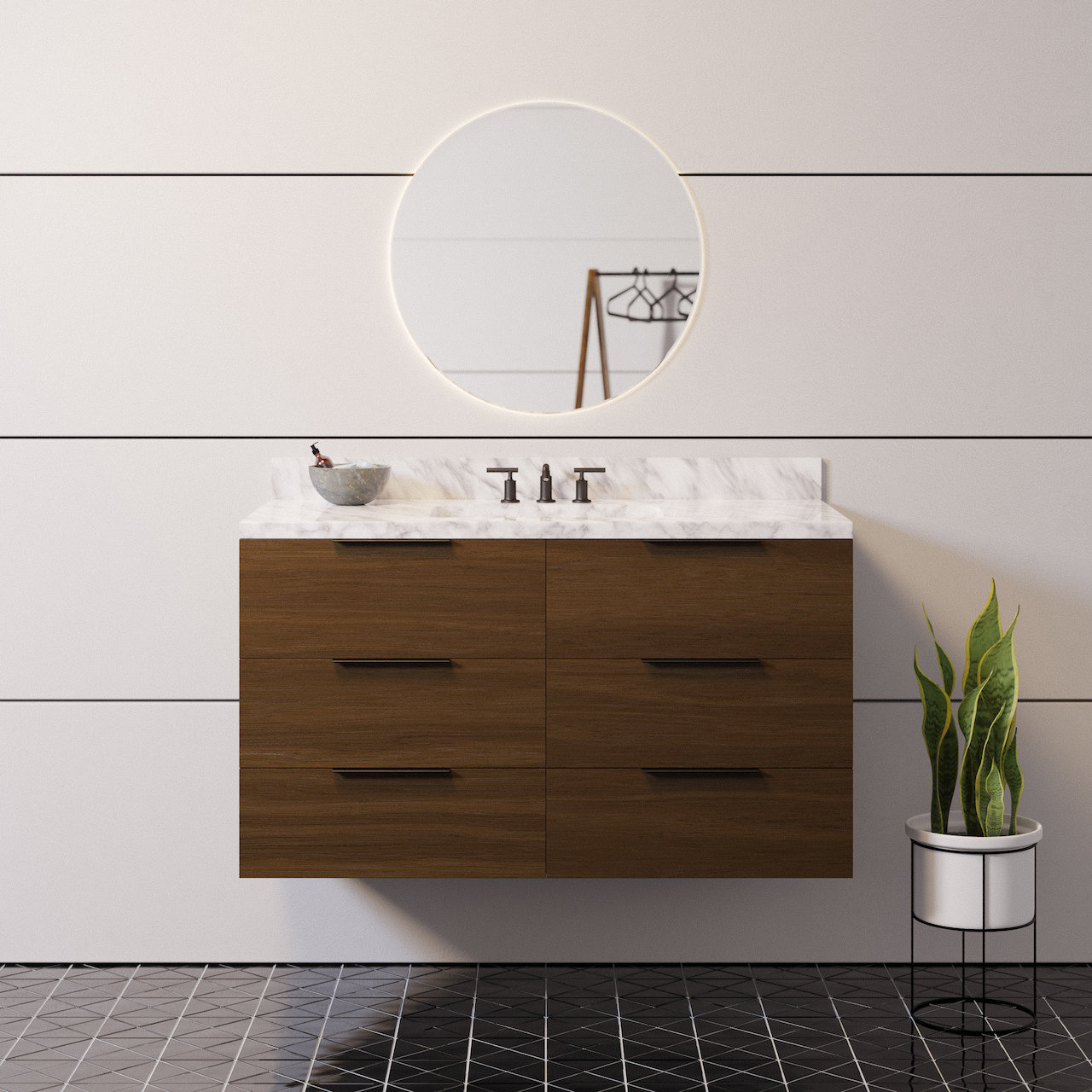 Mitchell 42'' Single Bathroom Vanity, Walnut, Carrara Marble