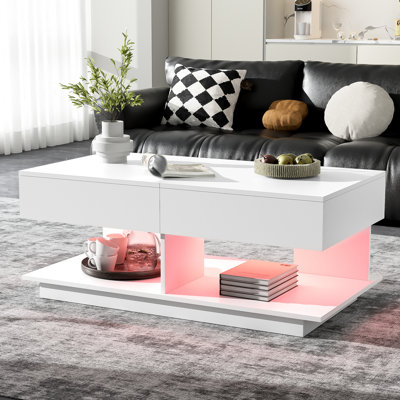 Table basse multifonctionnelle de 41,3 po à 76,7 po avec solutions de rangement intelligentes, éclairage à DEL de 16 couleurs et compartiments cachés à structure réglable, design élégant pour l'espace de vie