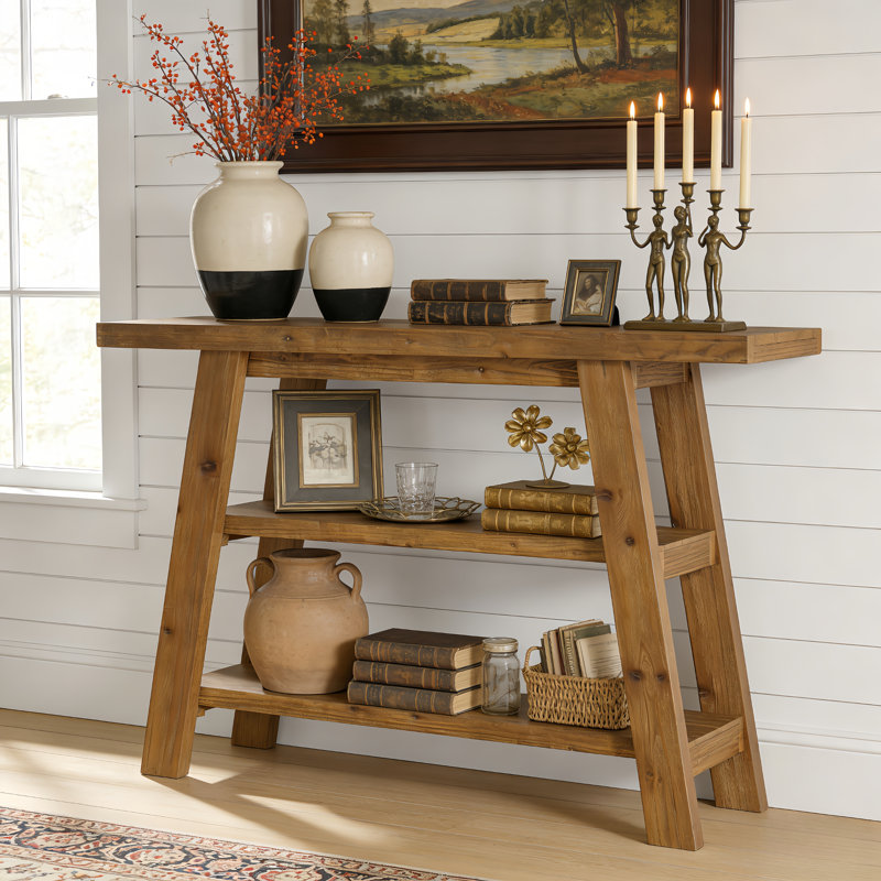Console en bois massif 47,24 "à 3 niveaux, Brun