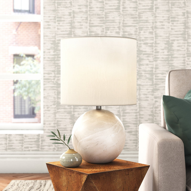Beige Ceramic Globe Table Lamp with Linen Shade