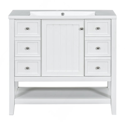 Meuble-lavabo élégant avec lavabo, tiroirs et armoire pour un décor de salle de bain fonctionnel et élégant.