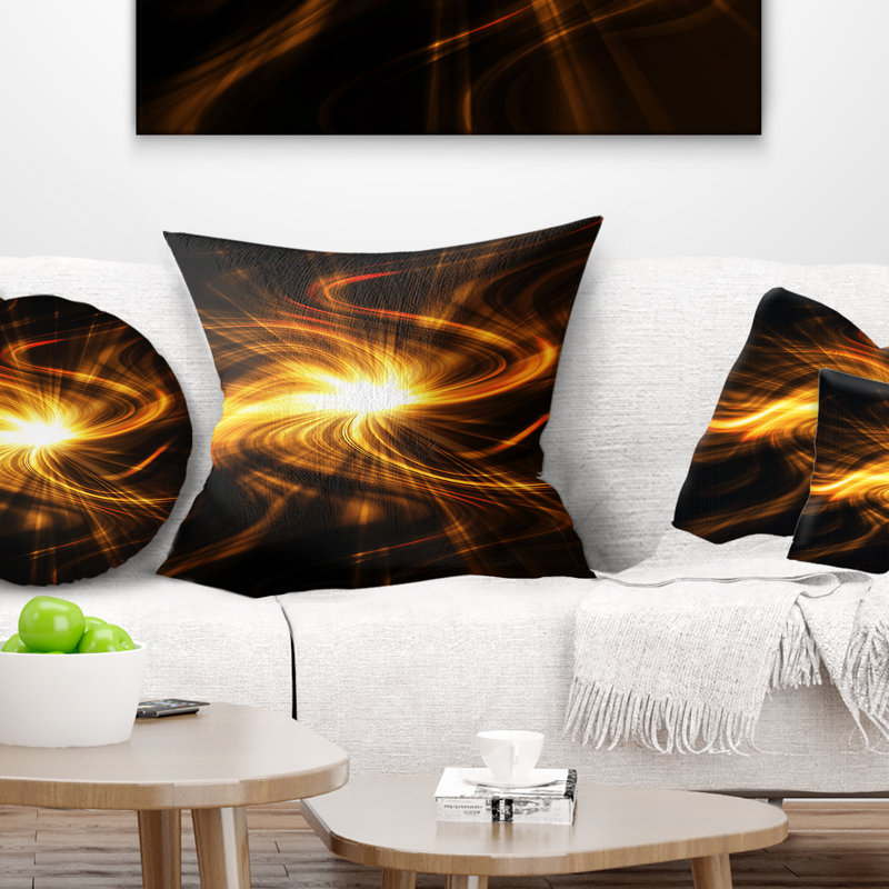 Explosion de feu en noir - coussin imprimé abstrait, 18 po x 18 po, Carré