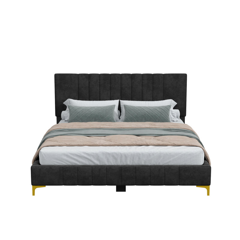 Jineane Upholstered Panel Bed, Full , Black/Gold