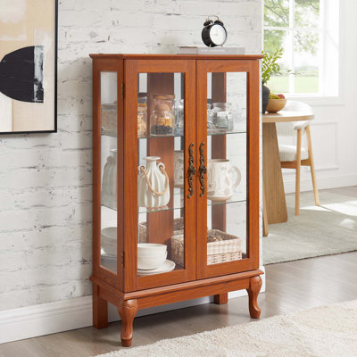 2 Doors Curio Cabinet with Tempered Glass Doors