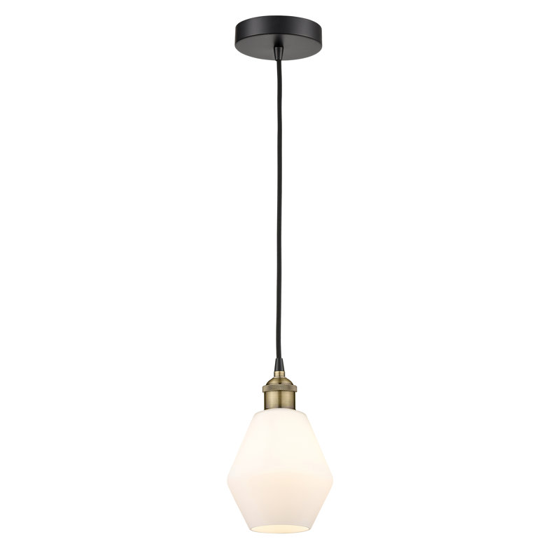 Luminaire suspendu 1 lumière Gabbie, Blanc mat, Laiton antique noir