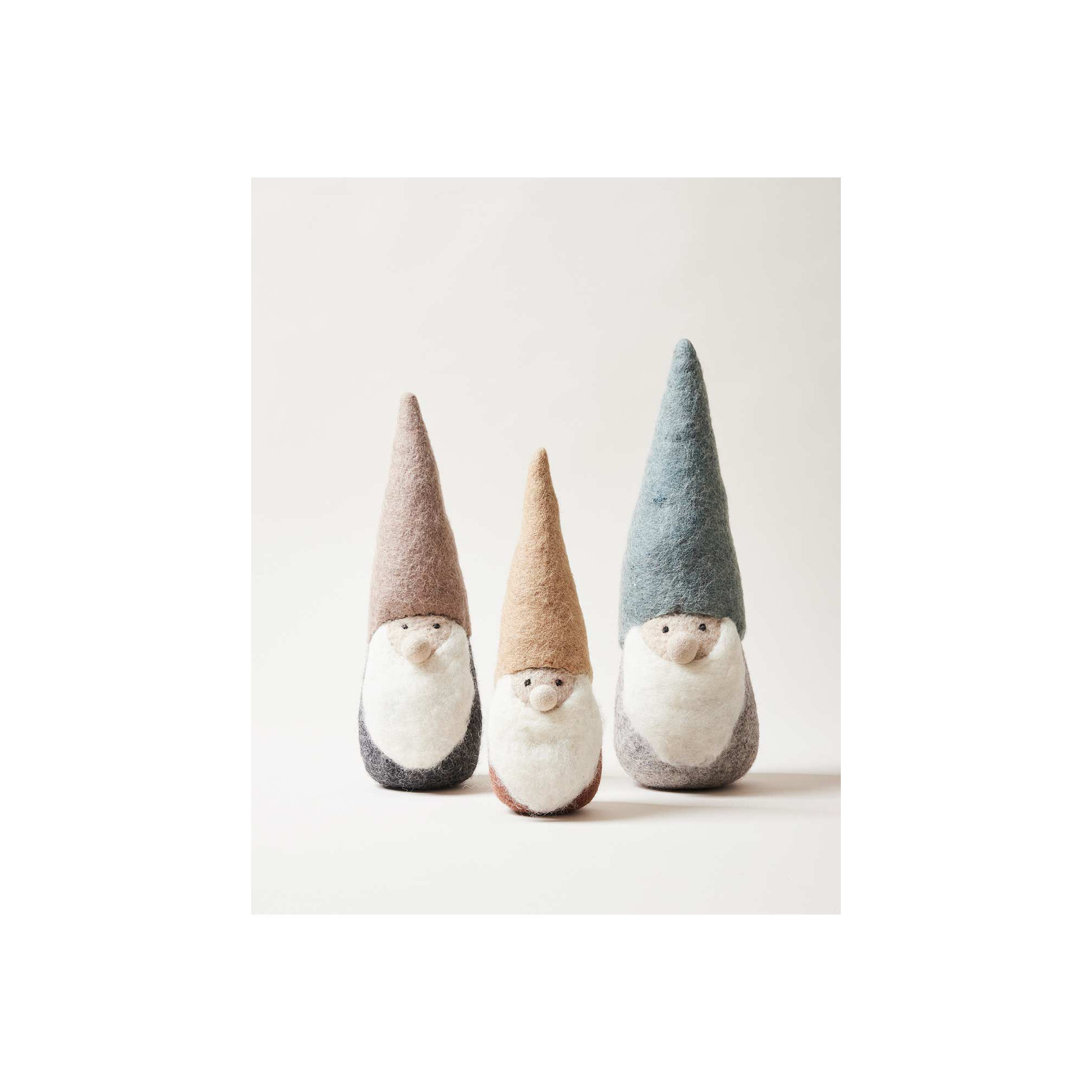 Felted Woodland Gnome, Large: 13.5" H X 4"  (diameter at base), Gray/Blue/White