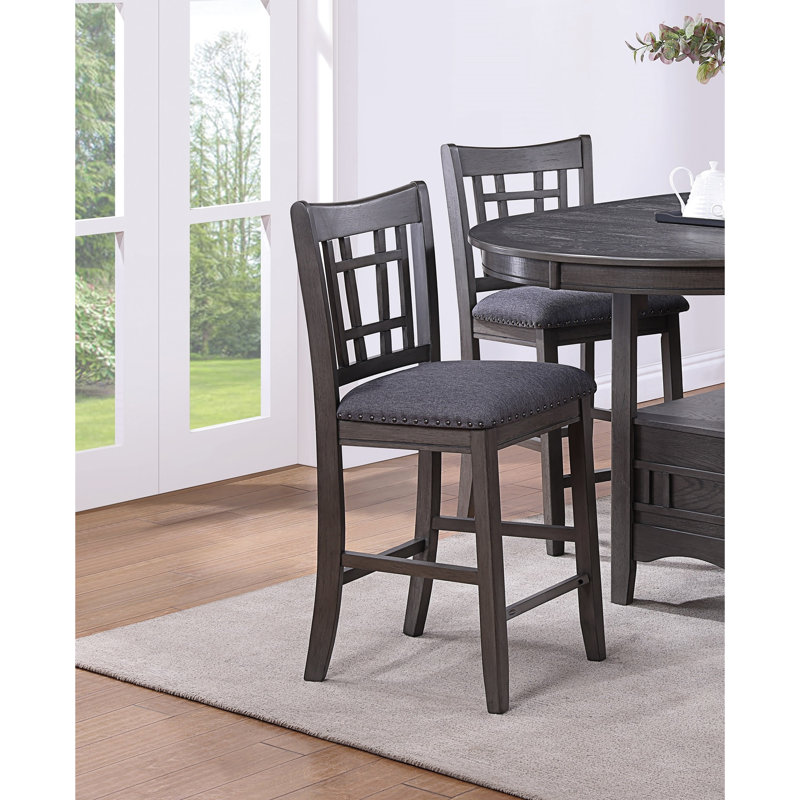Ensemble de salle à manger 5 pièces en bois massif - Table ronde haute avec rallonge et 4 chaises, gris moderne Room For Leaf, bois,