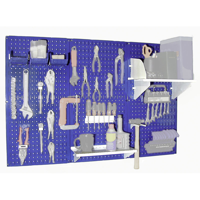 Ensemble de panneau perforé de rangement pour outils standard H 32 po x 48 po, Bleu et blanc