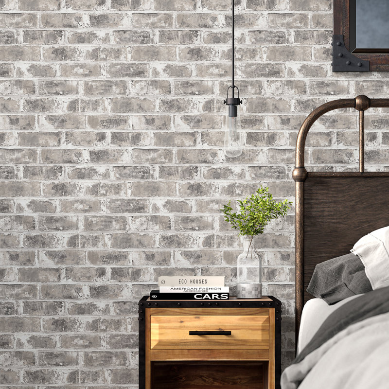 Auden 33' L x 20.5" W Brick Wallpaper Roll, Gray