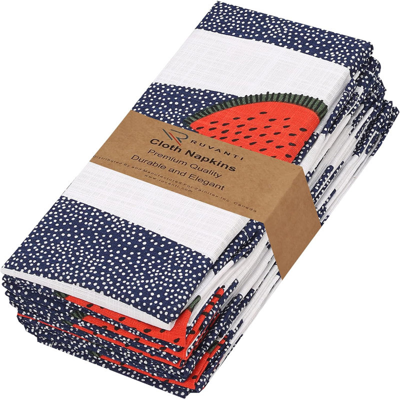 Cloth Napkins Printed, 100% Cotton Table Napkins, Multi-Pattern Square Napkins, 20+ Color, Watermelon