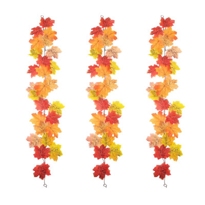  3pcs Halloween Fake Maple Leaf Vines Autumns Decoration Artificial Green Plant Maple Leaf