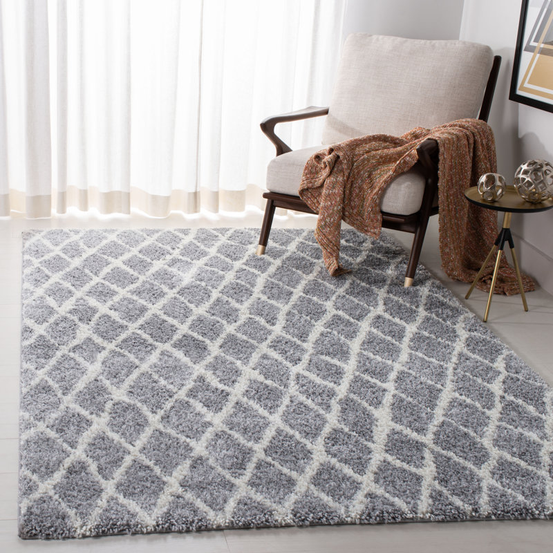 Tapis à poil long gris / blanc Tahoe 663, Rectangle 5 pi x 7 pi