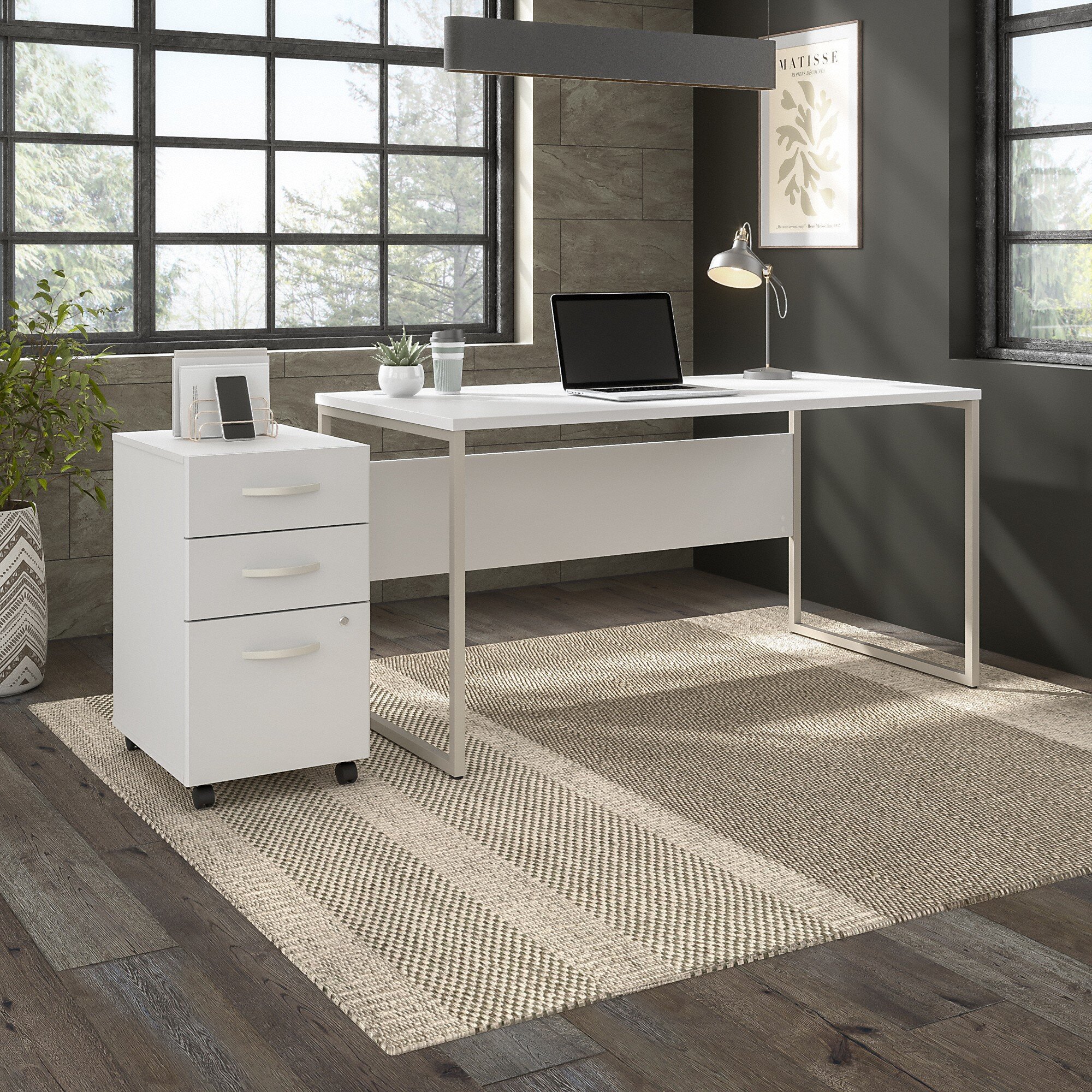 Business Office Pro Computer Desk with 3-Drawer Mobile Pedestal