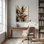 Grandes feuilles dorées et petites fleurs sur fond abstrait, tableau sur toile-382589222