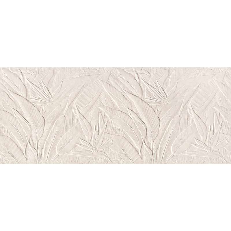 Carreau mural en céramique 3D sculpté à motif botanique Shibumi 51 x 122 cm – Aspect pierre texturée, Ivoire ivoire