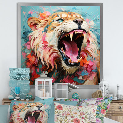 Lion rose rose - décoration murale animal lion