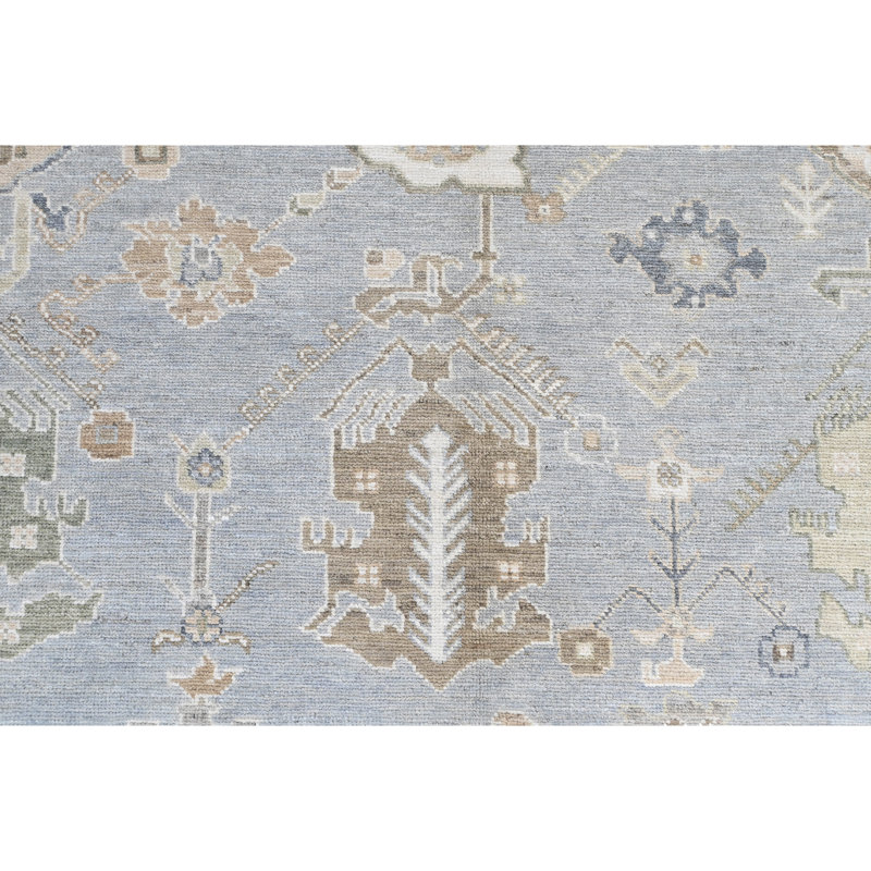 Tapis argenté et bleu noué à la main de haute qualité, Rectangle 9 pi 5 po x 12 pi