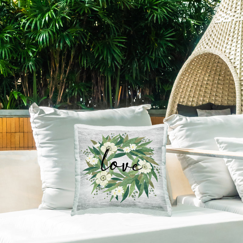 Coussin décoratif avec couronne de fleurs Love Calligraphy Daisy