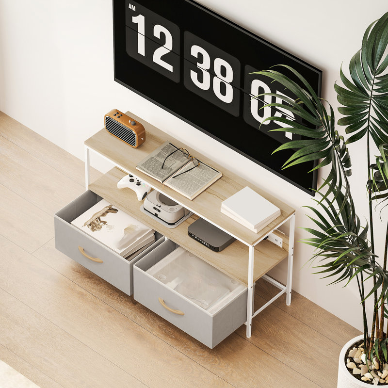Meuble télé avec station de charge, table télé avec rangement,, Chêne / gris pâle