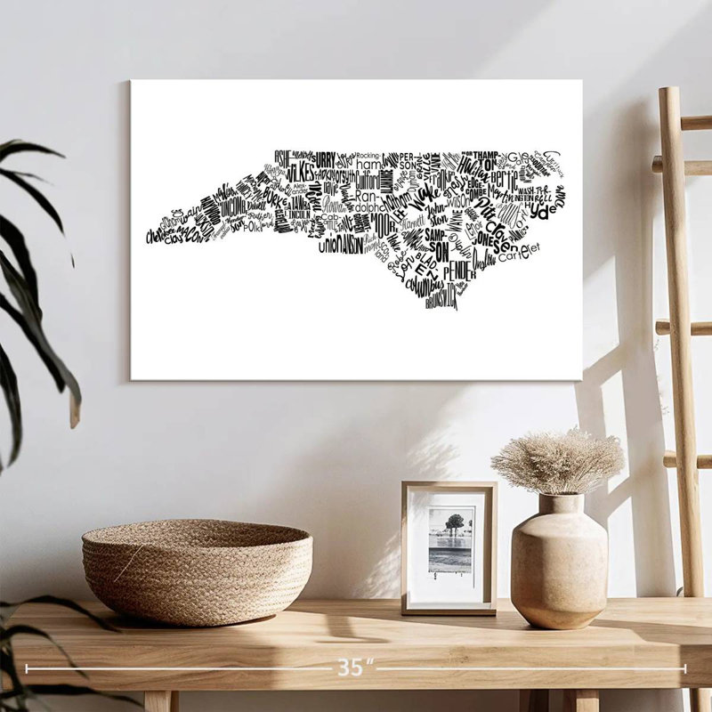 North Carolina Map Typography, 16" H x 24" W