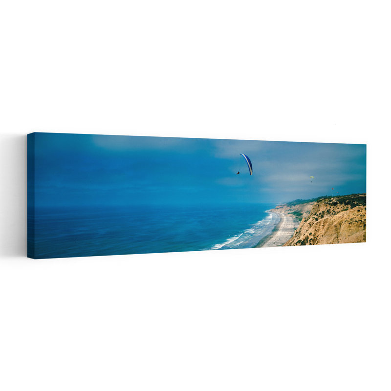 Paragliders Over The Coast La Jolla San Diego California USA by Gigapxl Project - Wrapped Canvas Panoramic Print