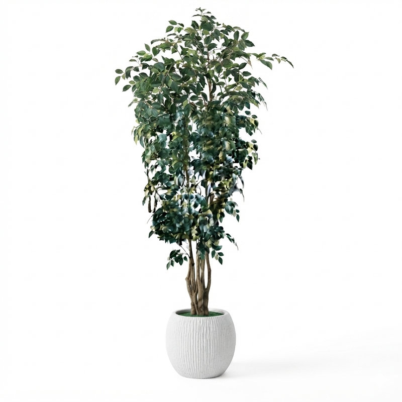 Arbre ficus artificiel multi-tiges de 6 pi dans un pot à fleurs texturé moderne, 6 pi