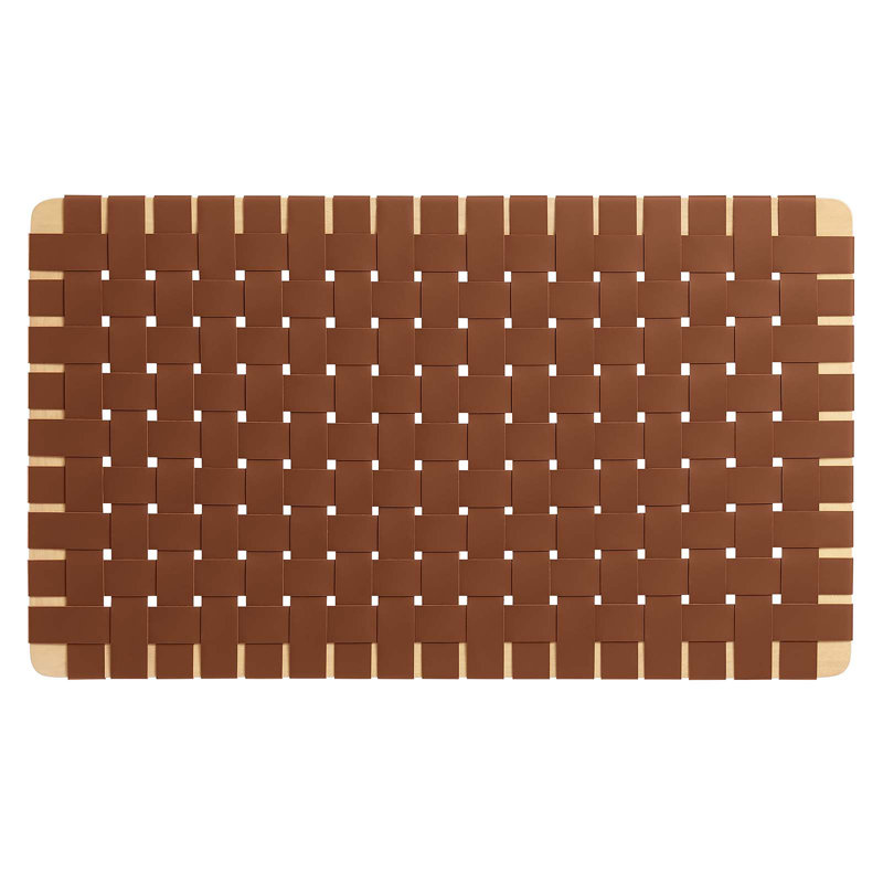 Natural Brown Twin Wood and Vegan Leather Woven Headboard