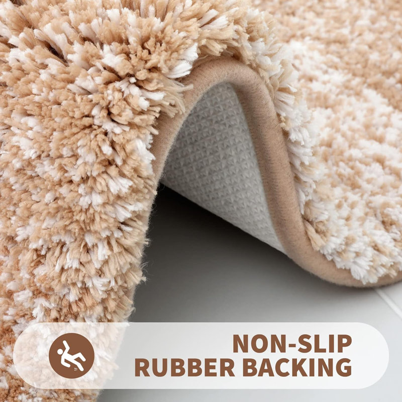 Beige Gradient Microfiber Bath Mat with Rubber Backing
