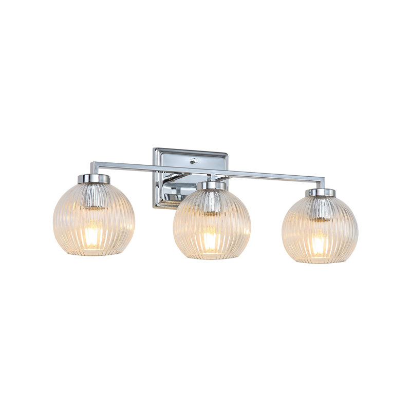 Deana 3 Light Bath Vanity with Ribbed Clear Shade, Chrome