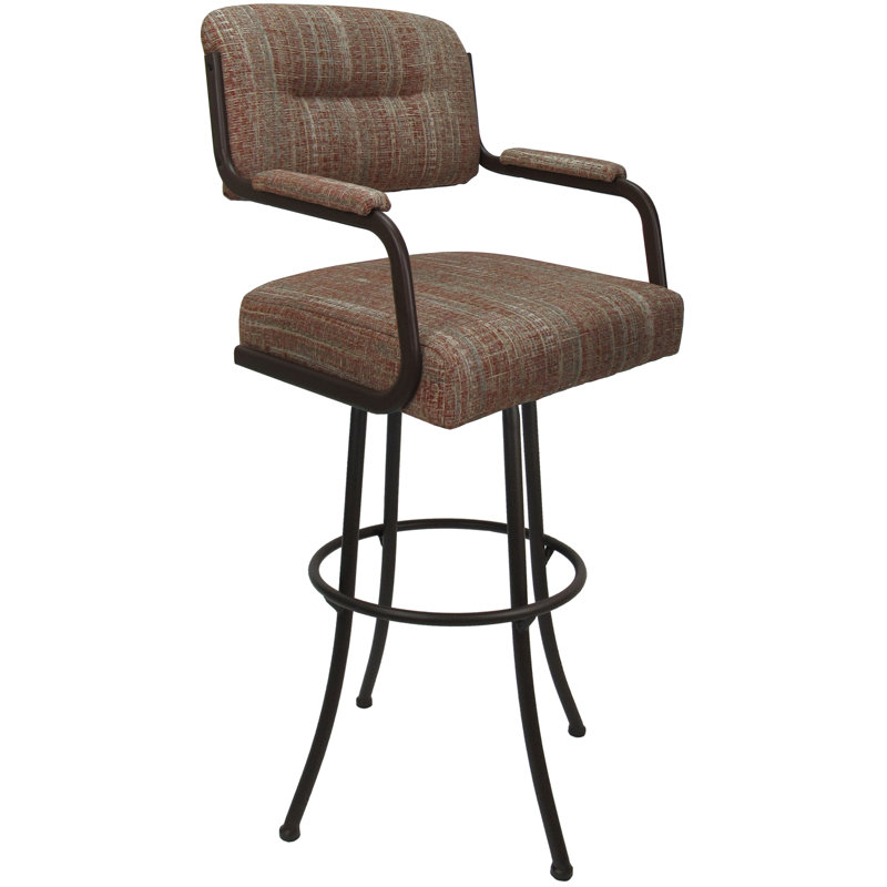 Joshua Swivel Bar Stool, Red Polyester Blend, Extra Tall (34" Seat Height), Brown