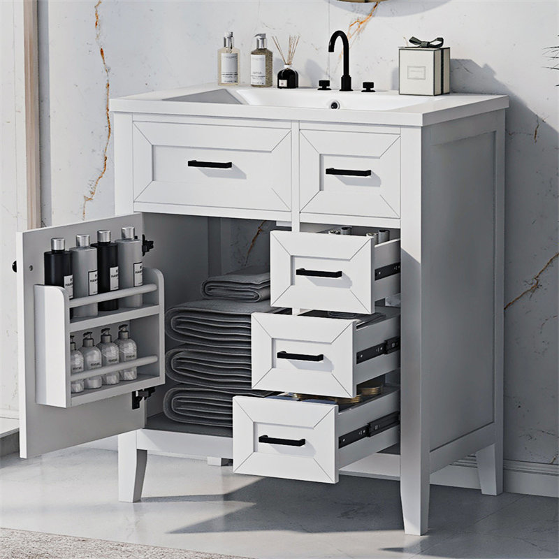 Meuble-lavabo 30 po avec lavabo et tiroirs, Blanc