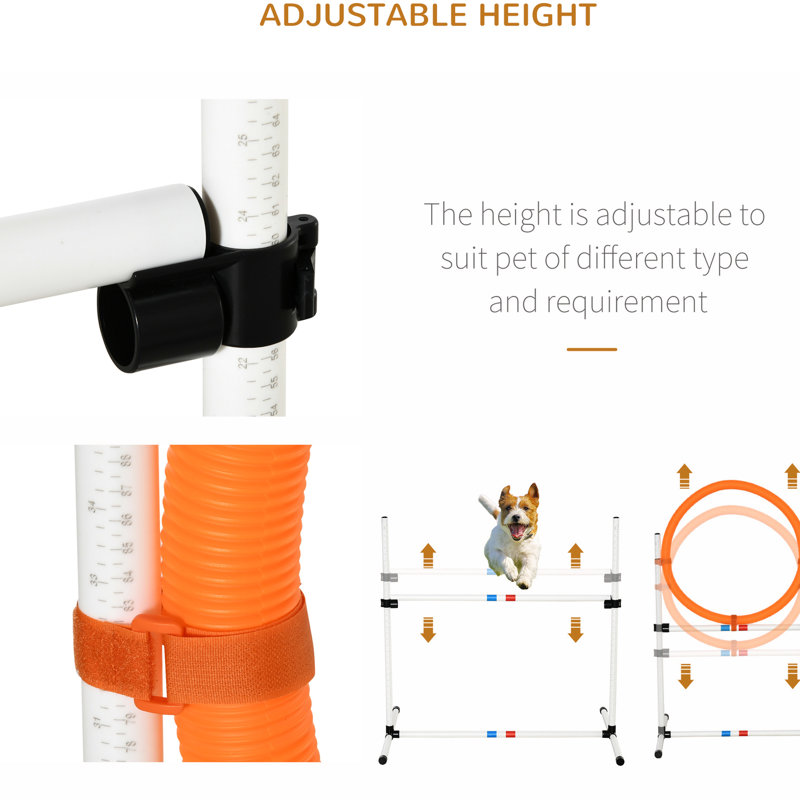 Équipement d'agilité pour chien - Ensemble de dressage d'obstacles 5 pièces avec tunnel, saut, cerceau, poteaux de tissage, boîte de pause et boîte de transport pratique, sac de démarrage en polypropylène portable, matériel