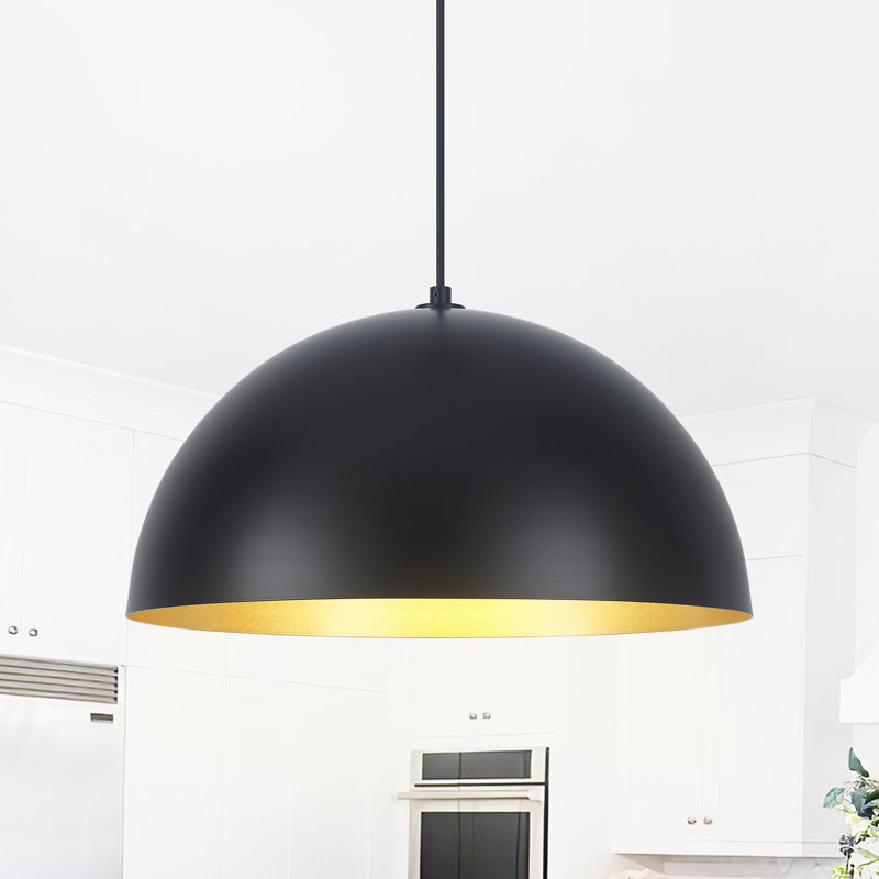 Luminaire suspendu en forme de dôme à 1 lumière pour îlot de cuisine, H 8,85 po x l 17,71 po x P 17,71 po, Noir / blanc