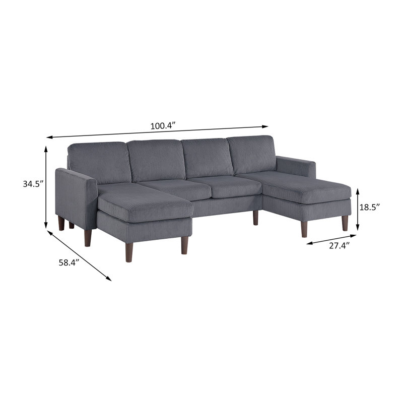 Ensemble modulaire 3 pièces, Velours côtelé gris