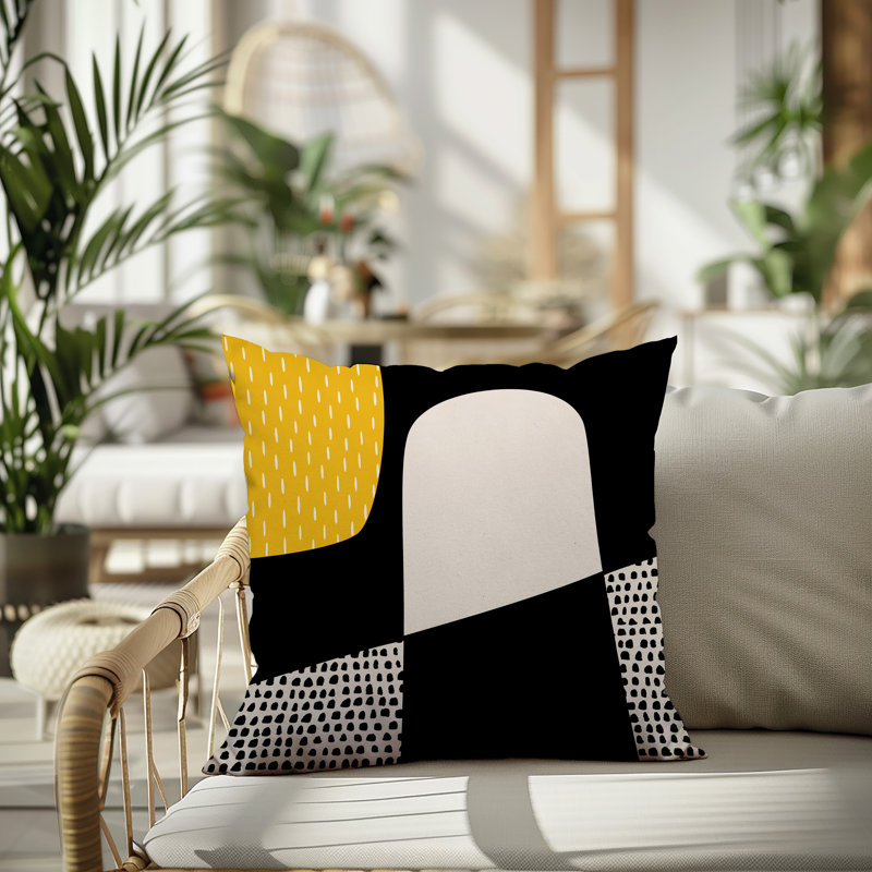 Coussin carré intérieur / extérieur pia, H 17 po x l 17 po, Jaune / noir / blanc cassé