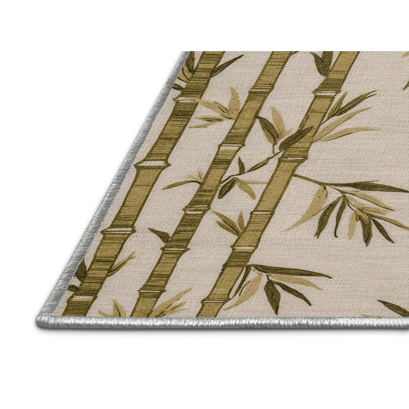 Tapis botanique beige lavable à la machine, Rectangle 5 pi x 7 pi