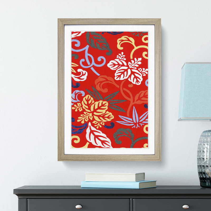 Japanese Floral Pattern - Picture Frame Painting Print, Oak Framed, 65cm H x 48cm W x 2cm D