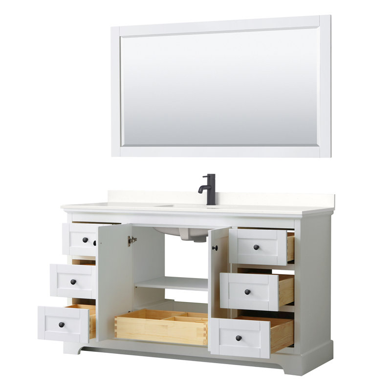 Avery Single Bathroom Vanity with Top, White Quartz, Matte Black, White