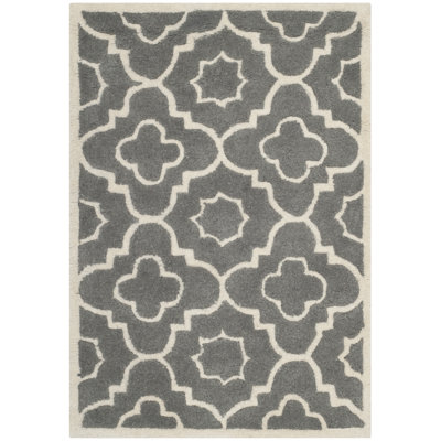 Tapis gris foncé / ivoire en laine touffeté à la main Carolene