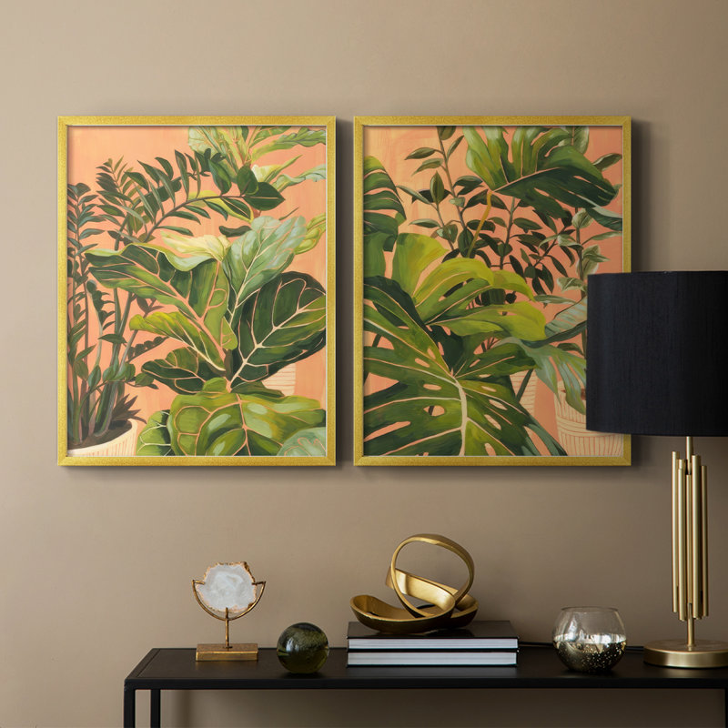 Golden Hour Greenery I - reproduction encadrée de qualité supérieure - prête à être accrochée - aucun clou requis - aucun clou requis