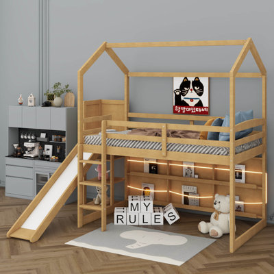 Lit mezzanine simple en bois avec glissade