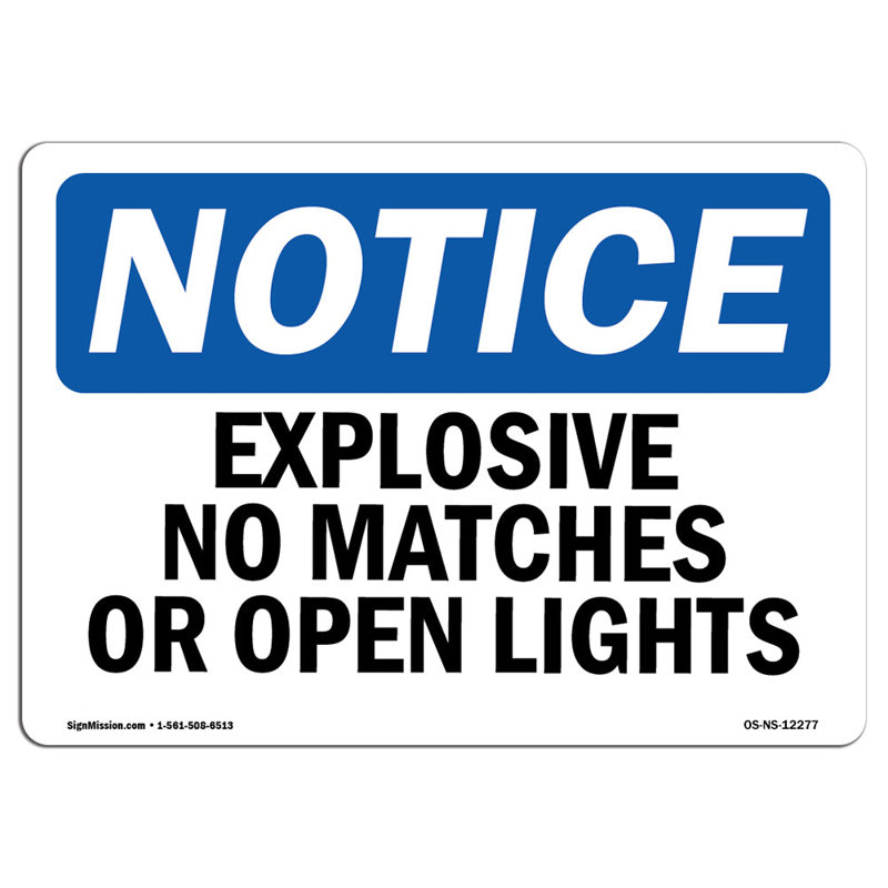 Signe d'explosif sans allumettes ni lumières ouvertes